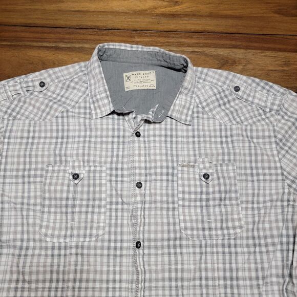 Marc Ecko Cut & Sew SS Grey & White Squares Full Button Shirt - Size 2XL - Picture 2 of 6